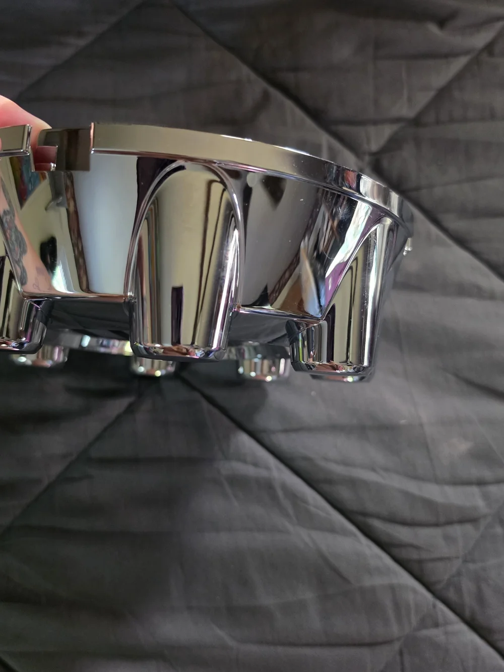 Chrome Hubcap Wall Art with Black & Gray American Flag